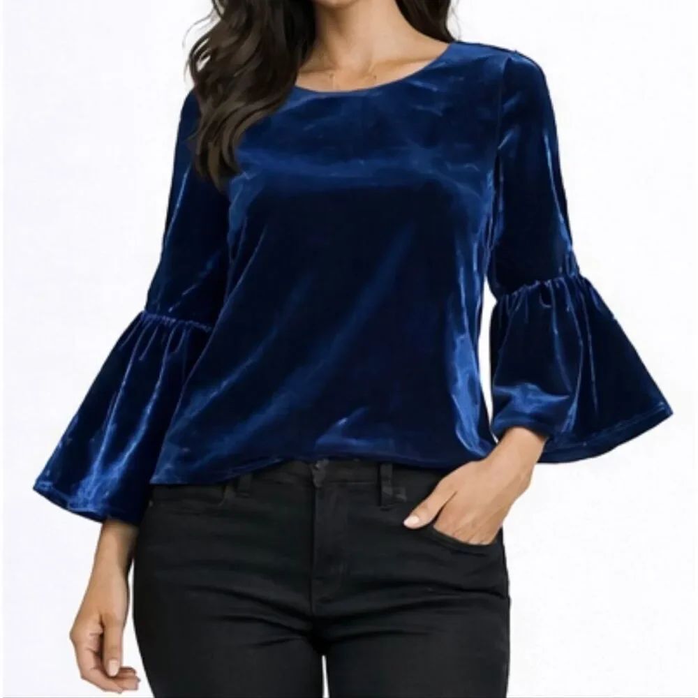 LAFAYETTE 148 New York navy velvet silk blend blouse xs